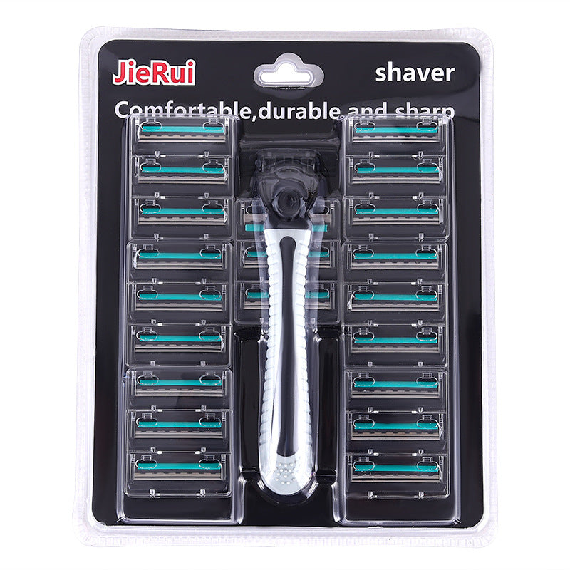 Stainless Steel Double-Layer Manual Shaver – Non-Slip Men’s Razor (Green)