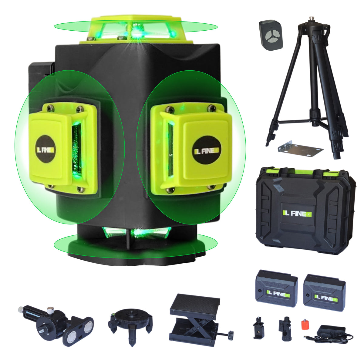 L-Fine 4D 16-Line 4x360° Green Laser Level Complete Kit