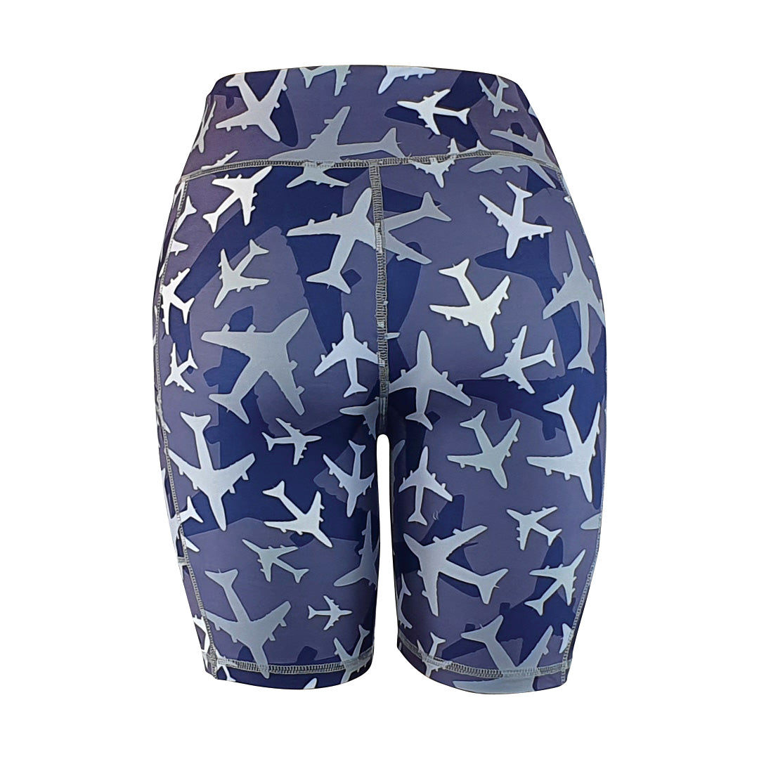Plane Camo - Soft Activewear Shorts with pockets