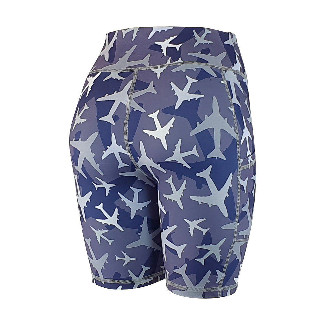 Plane Camo - Soft Activewear Shorts with pockets