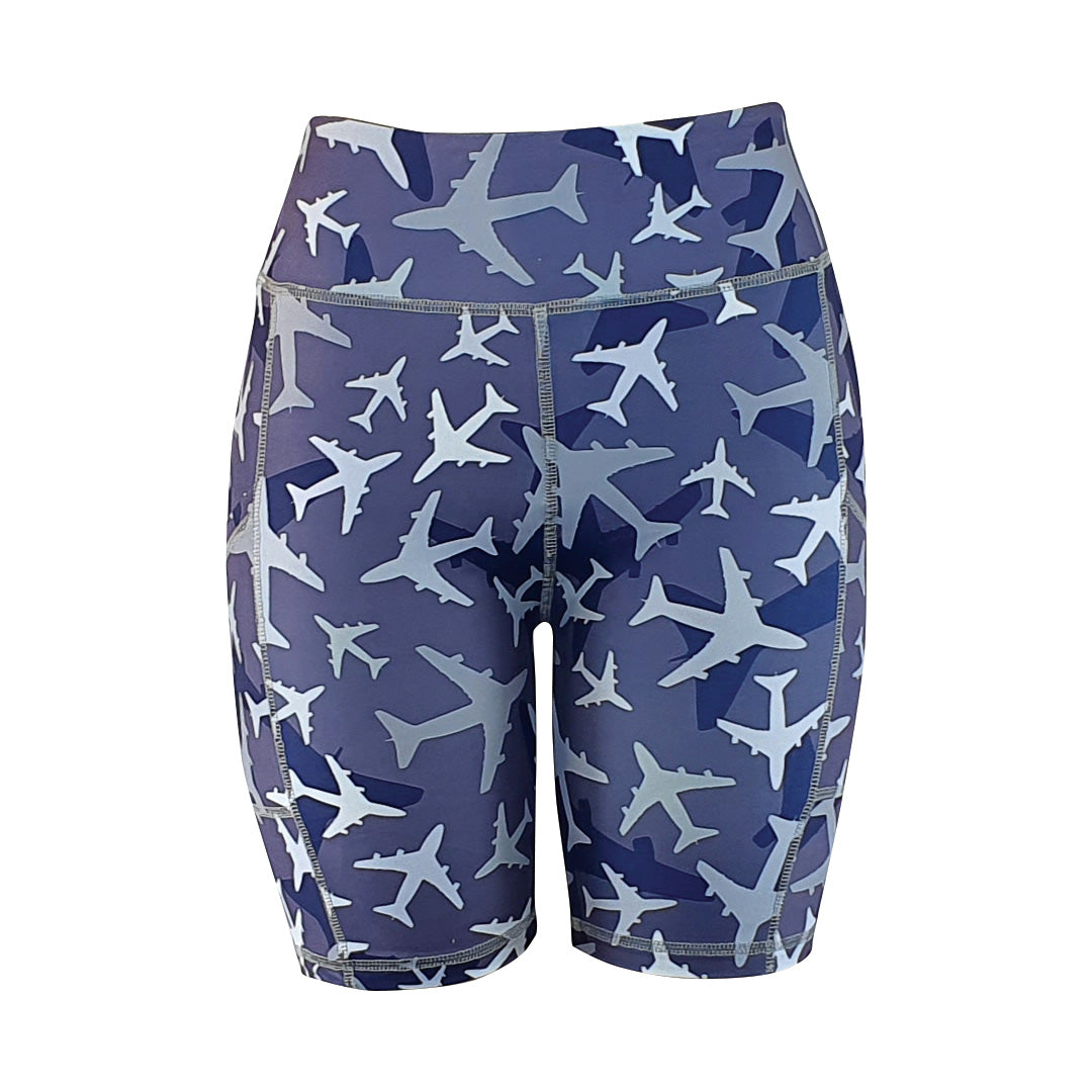 Plane Camo - Soft Activewear Shorts with pockets