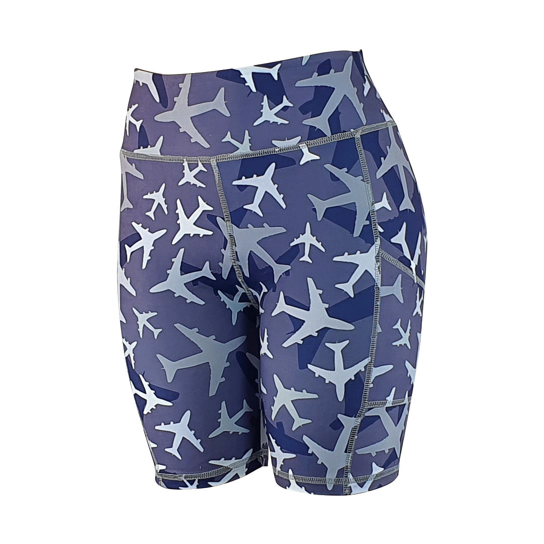 Plane Camo - Soft Activewear Shorts with pockets