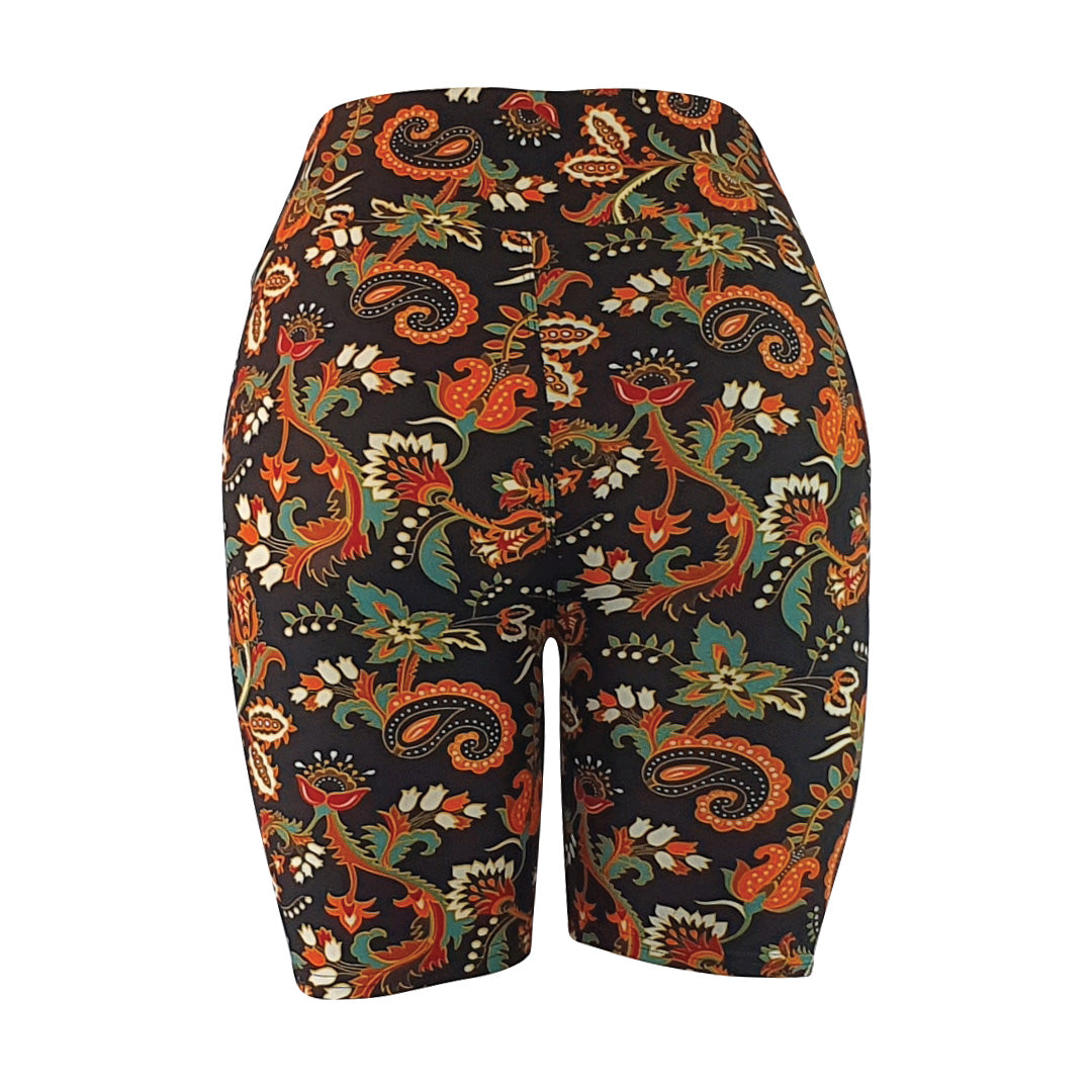 Orange and black floral paisley - Soft Activewear Shorts