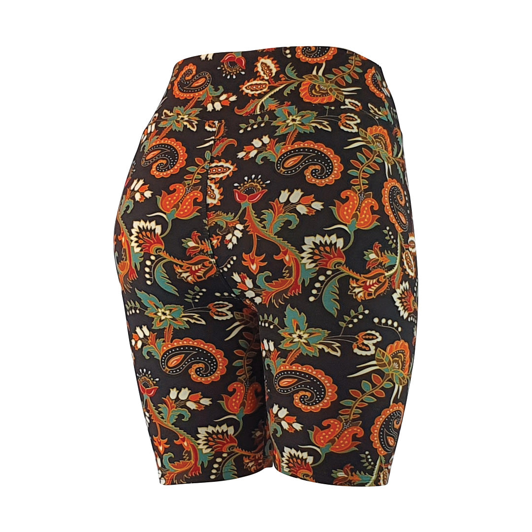 Orange and black floral paisley - Soft Activewear Shorts