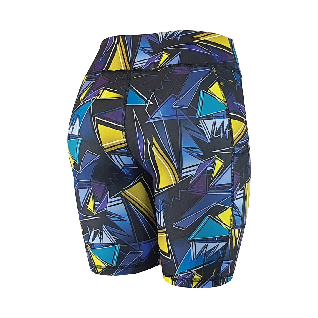 Blue Abstract Geometric print - Soft Activewear Shorts with pockets