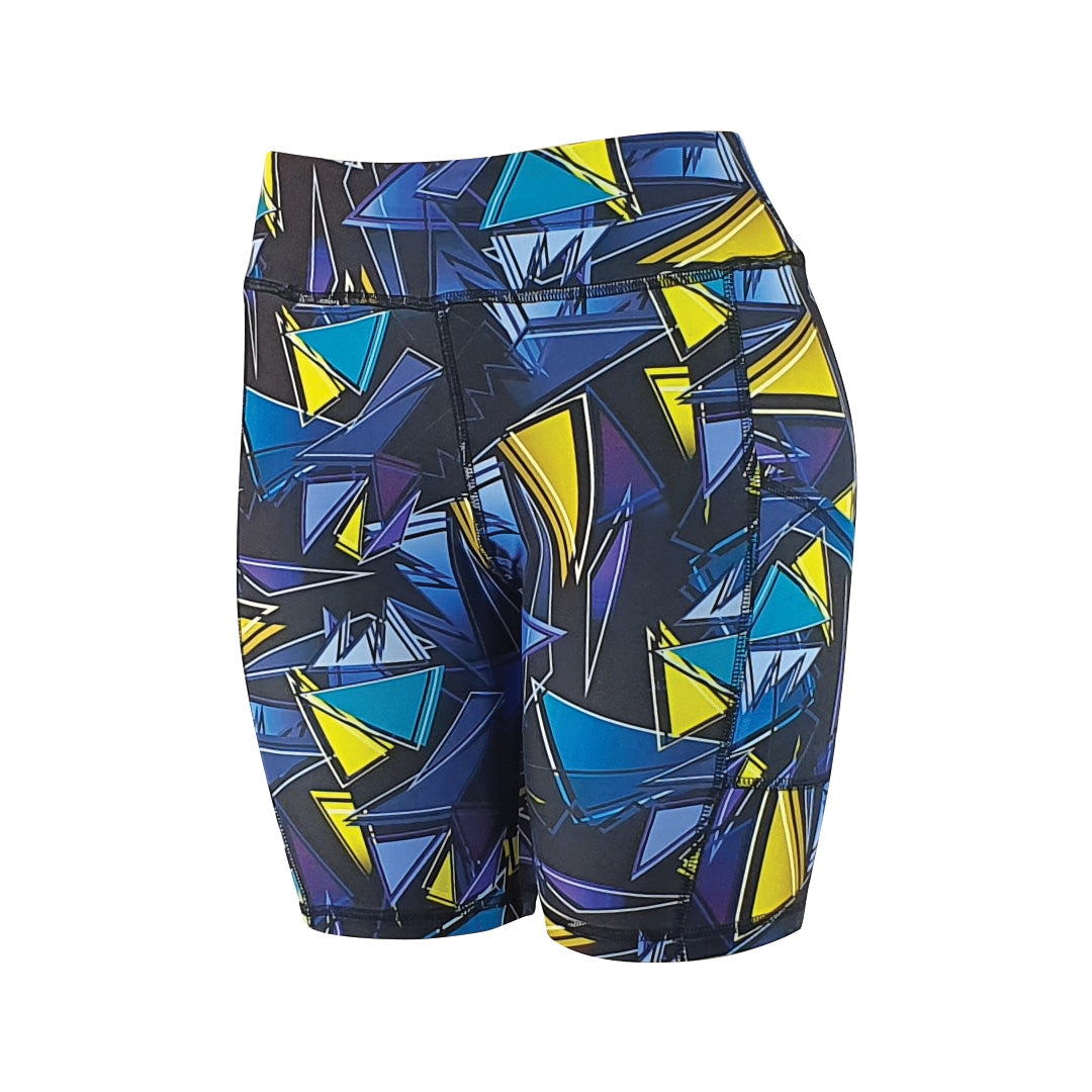 Blue Abstract Geometric print - Soft Activewear Shorts with pockets