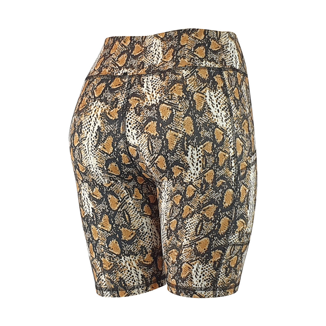 Brown snake skin print - Soft Activewear Shorts with pockets