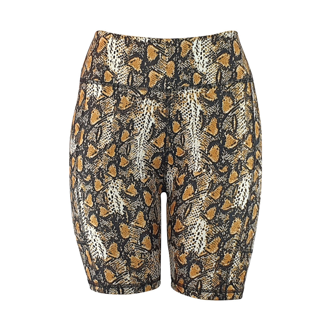 Brown snake skin print - Soft Activewear Shorts with pockets