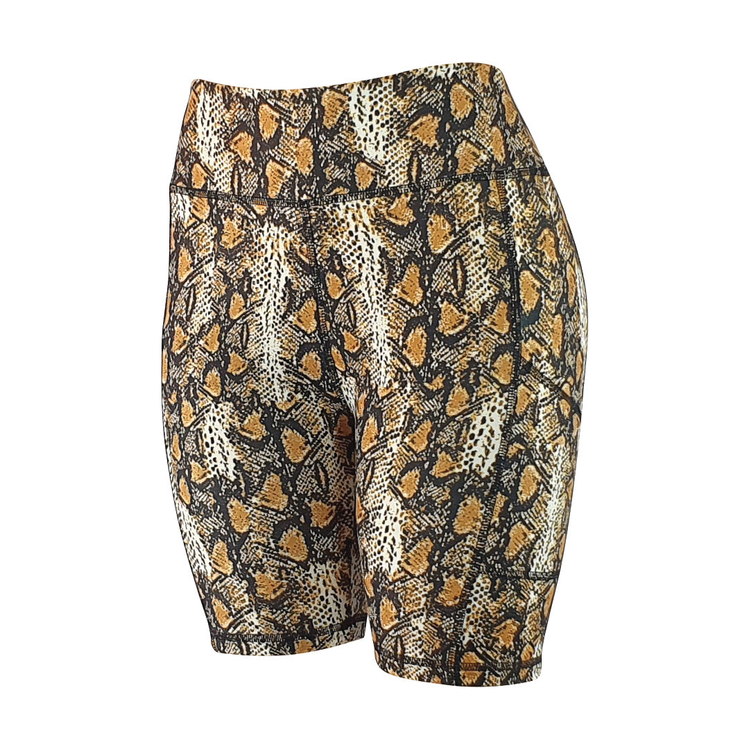 Brown snake skin print - Soft Activewear Shorts with pockets