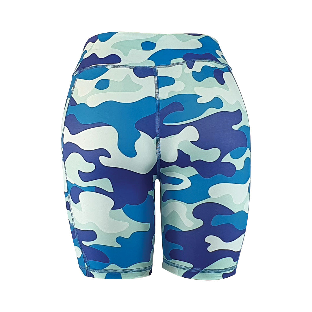 Blue Camo print - Soft Activewear Shorts with pockets