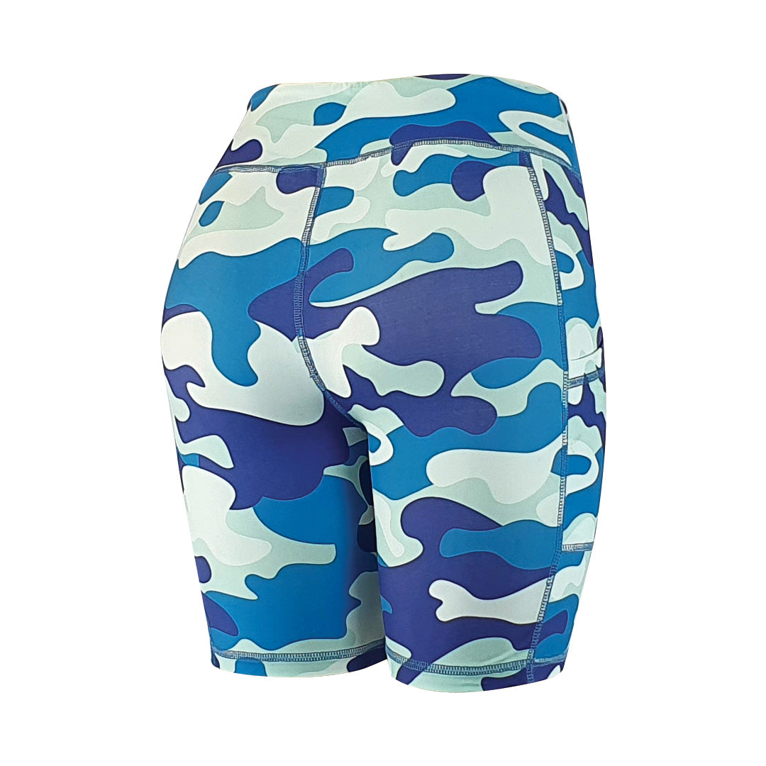 Blue Camo print - Soft Activewear Shorts with pockets