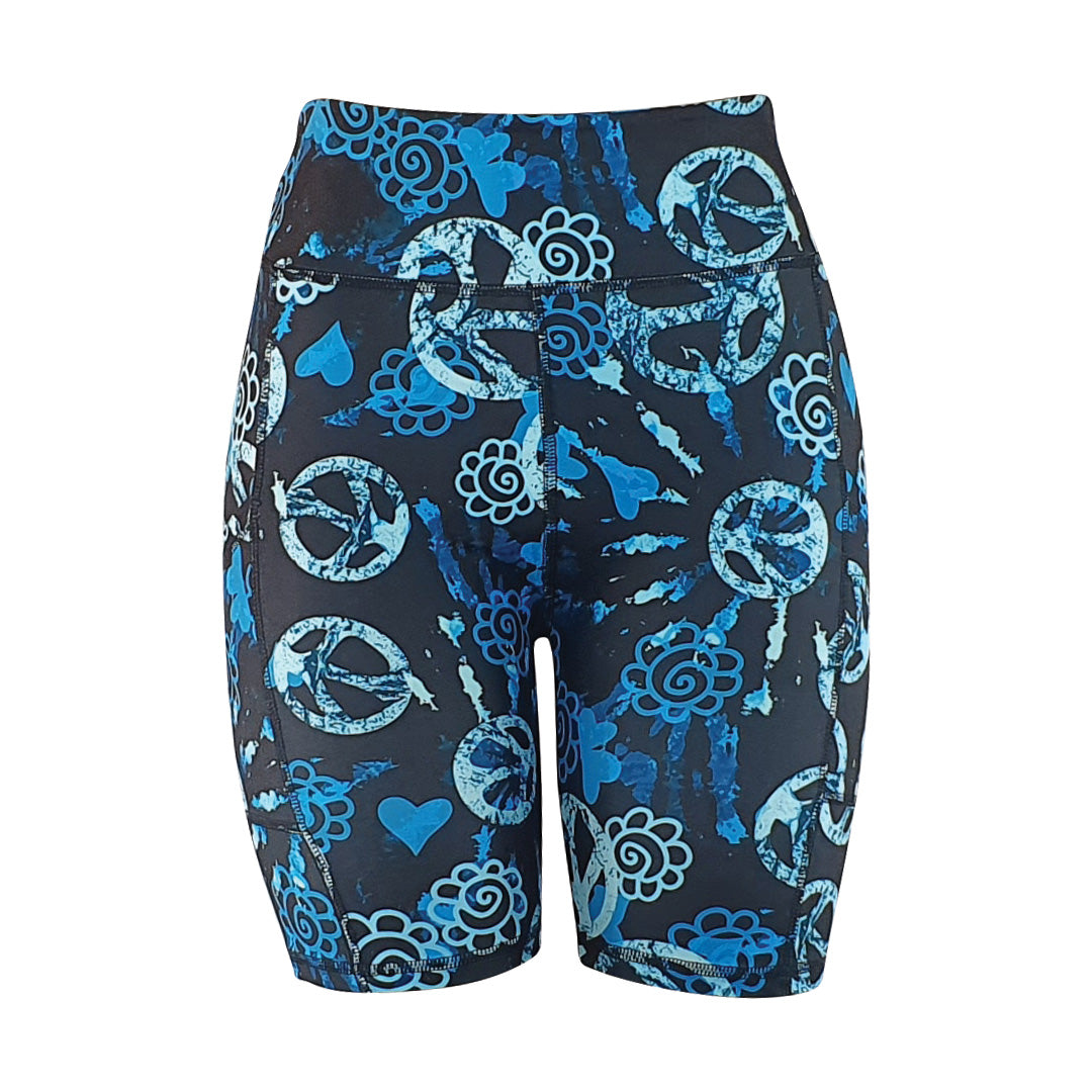 Blue peace and love print - Soft Activewear Shorts with pockets
