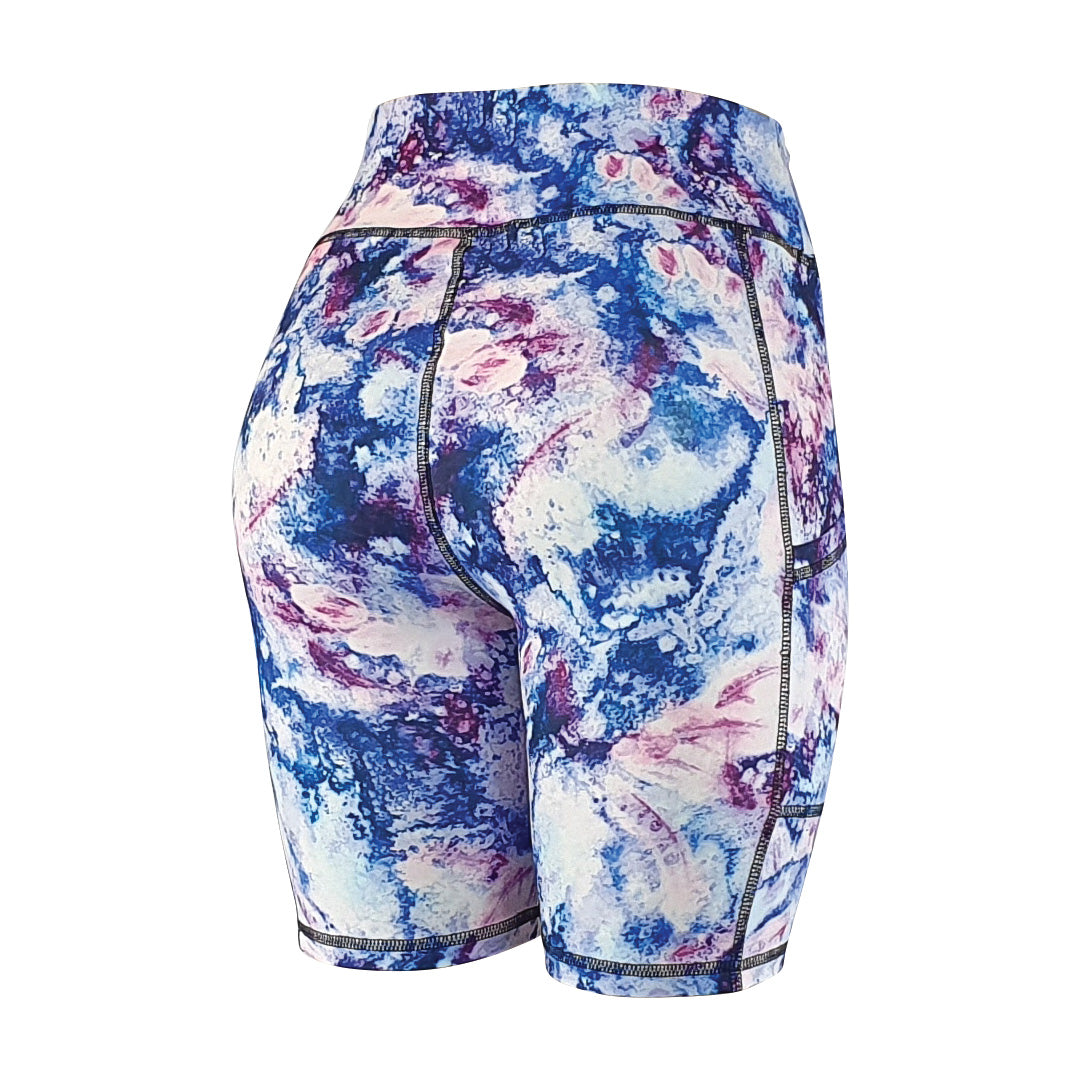 Blue and white marble print - Soft Activewear Shorts with pockets