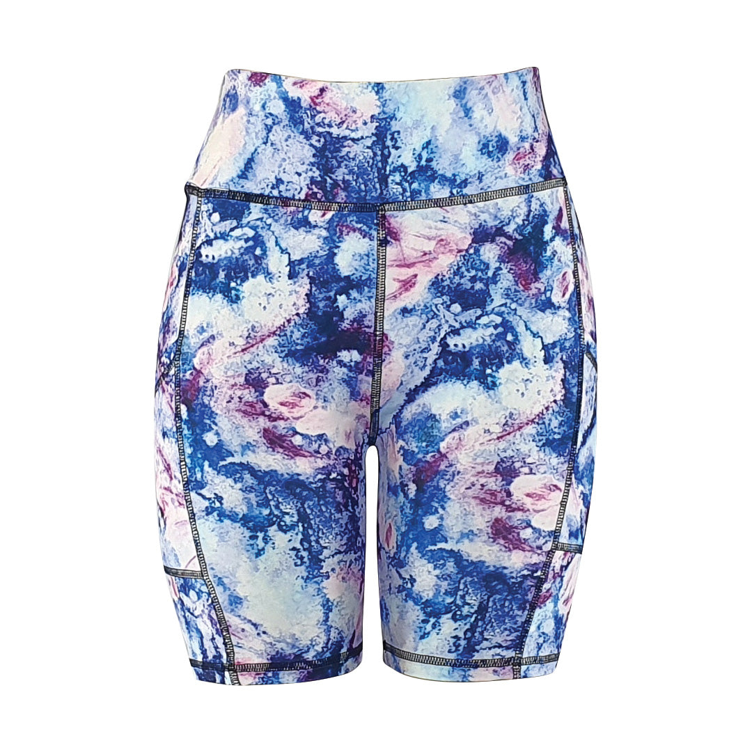 Blue and white marble print - Soft Activewear Shorts with pockets