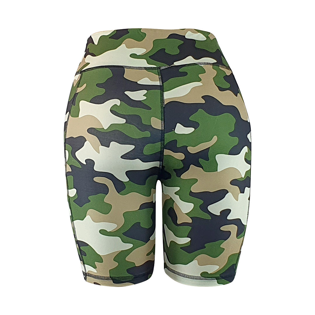 Green Camo print - Soft Activewear Shorts with pockets