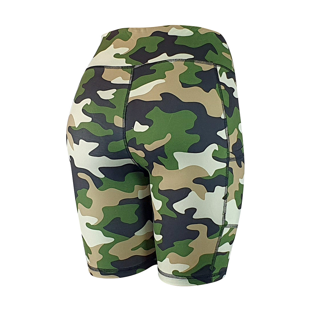 Green Camo print - Soft Activewear Shorts with pockets