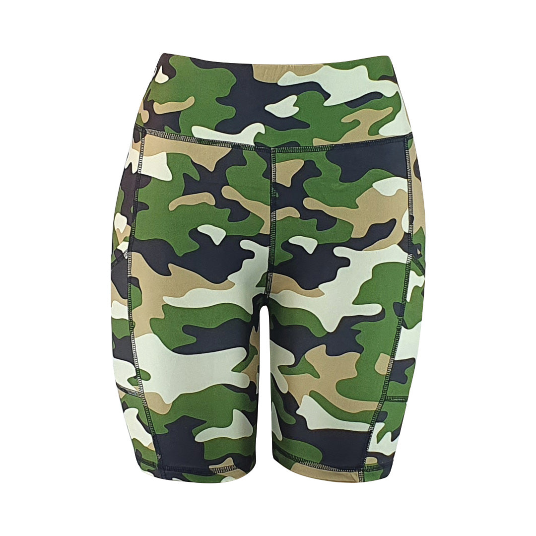 Green Camo print - Soft Activewear Shorts with pockets