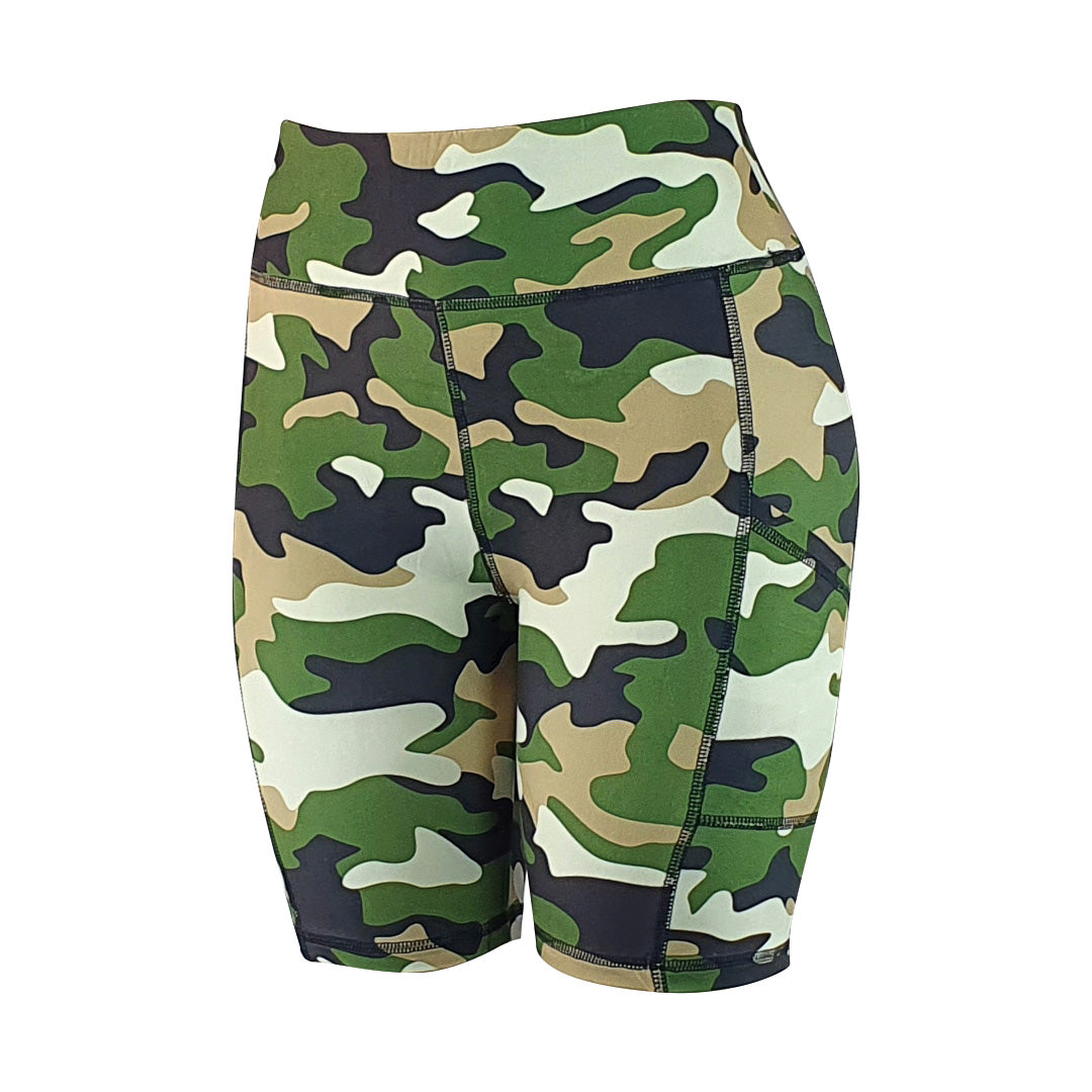 Green Camo print - Soft Activewear Shorts with pockets