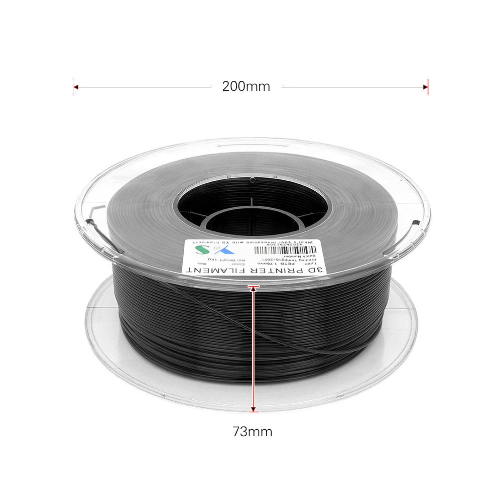 1kg Spool YouSu PETG Filament 3D Printer Filaments 1.75mm diameter printing consumables for RepRap, Makertbot, Ultimaker, Up, Makergear, CUBEX and more 3D printers Black