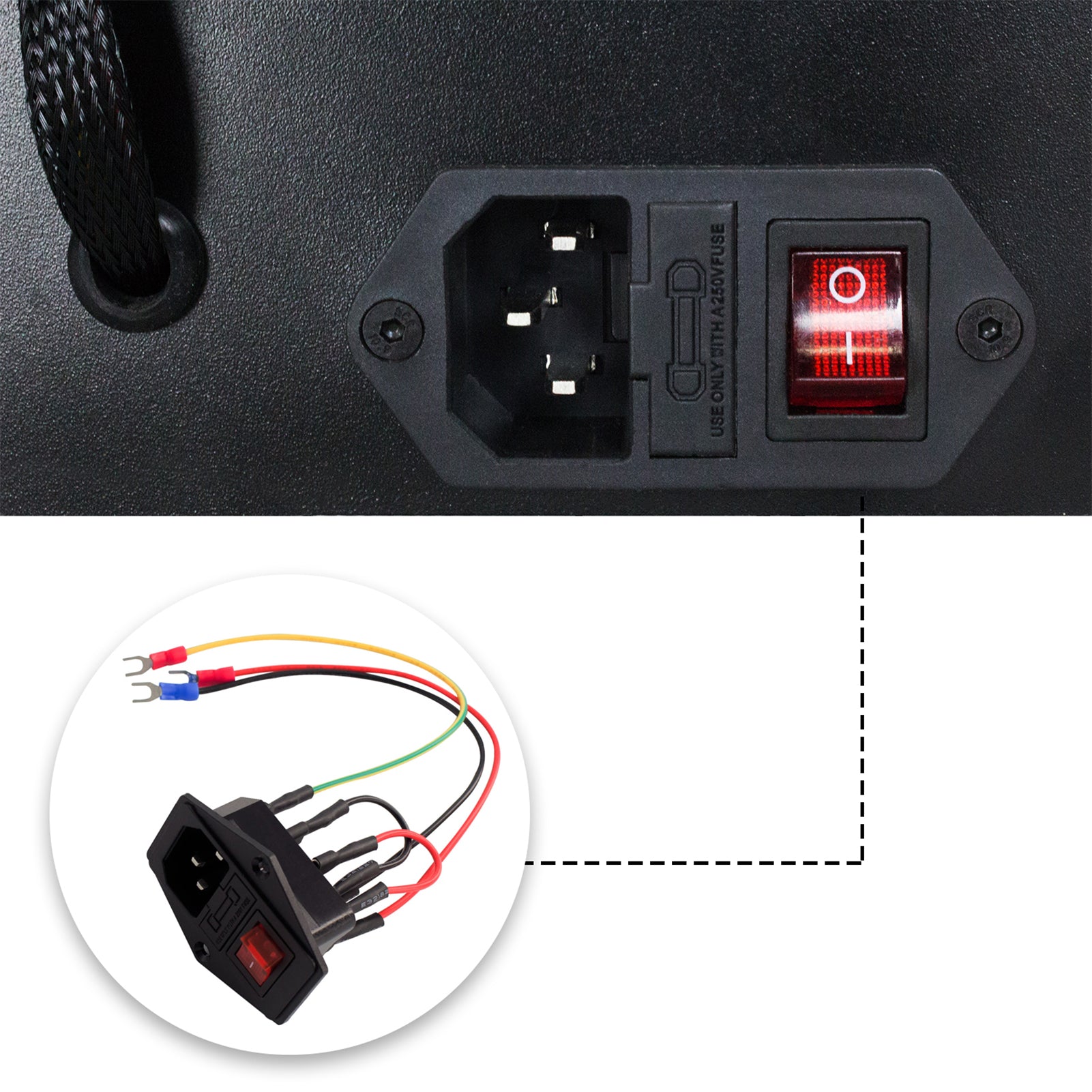 3D Printer Accessories Power Supply Switch Socket 10A 250V Rocker Switch with Fuse Cable U-Type Plug for 3D Printer