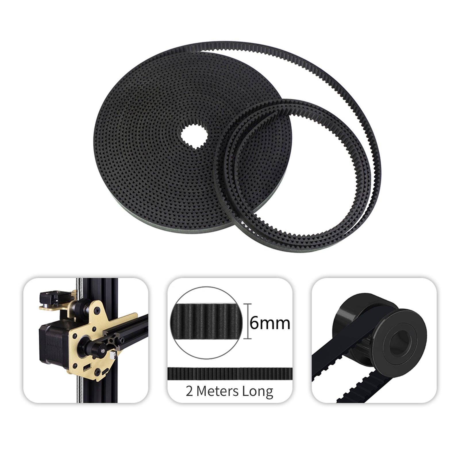 2 Meters GT2 Timing Belt 6mm Width with 5pcs GT2 20 Teeth Pulley Wheels 5mm Bore Allen Wrench for 3D Printer Accessories