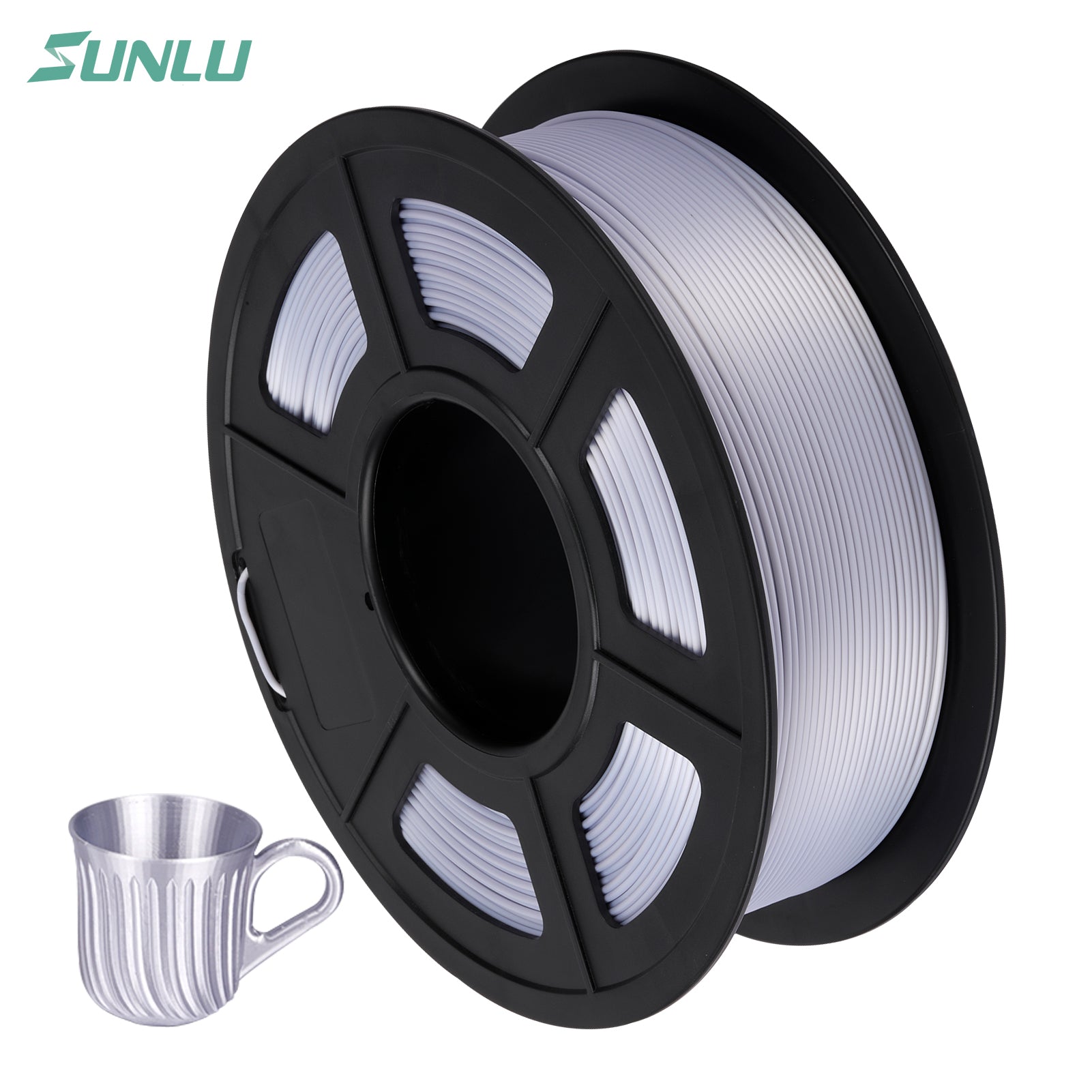 1kg Spool SUNLU Silk PLA 3D Printer Filament 1.75mm diameter printing consumables for most FDM 3D printers. Silver