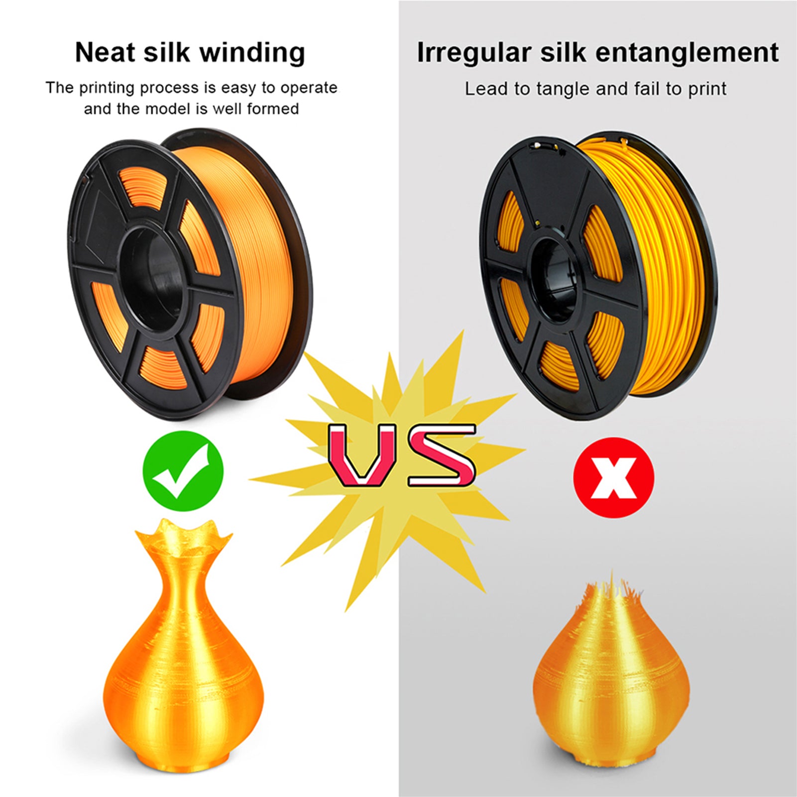 1kg Spool SUNLU Silk PLA 3D Printer Filament 1.75mm diameter printing consumables for most FDM 3D printers. Silver