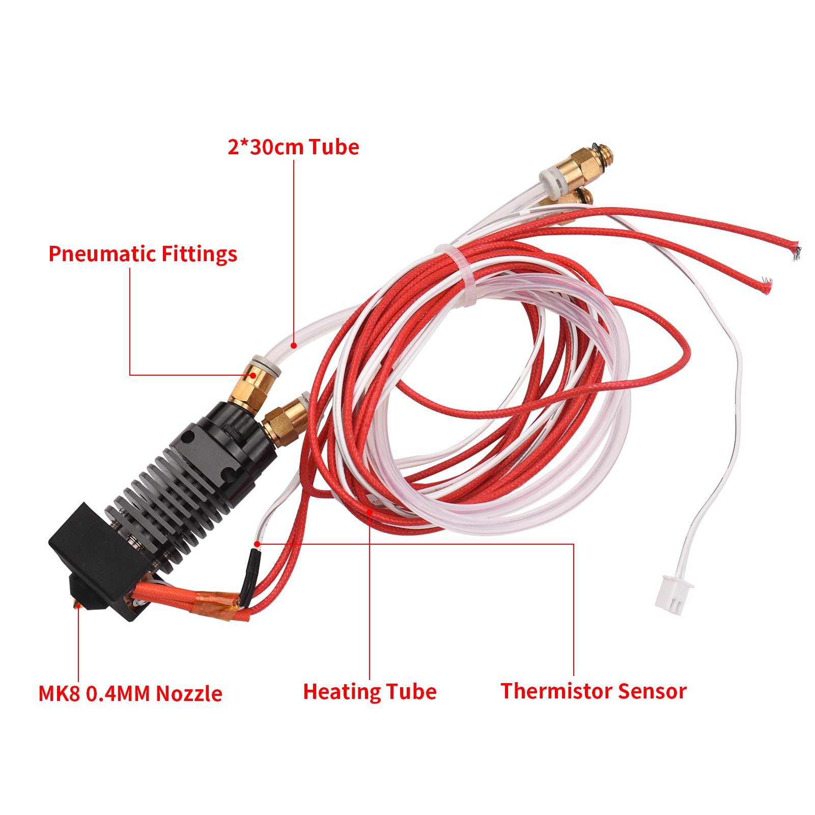 2 in 1 Out Aluminum Alloy hot end extruder Kit with MK8 0.4MM nozzle heating tube thermistor sensor 24V for CR10S PRO Ender-3 for 3D Printer
