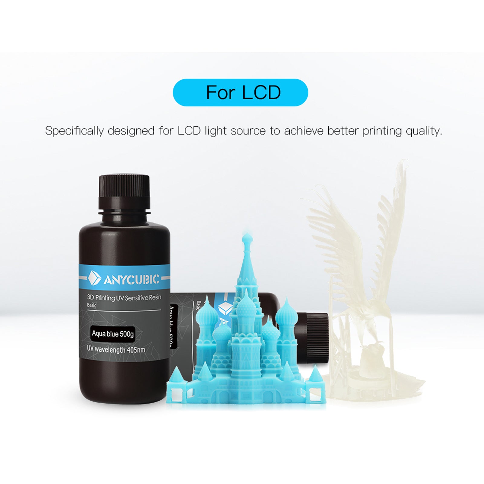 500g ANYCUBIC 3D Printer Resin 405nm LCD Quick-Curing for LCD 3D Printing Black Grey Green