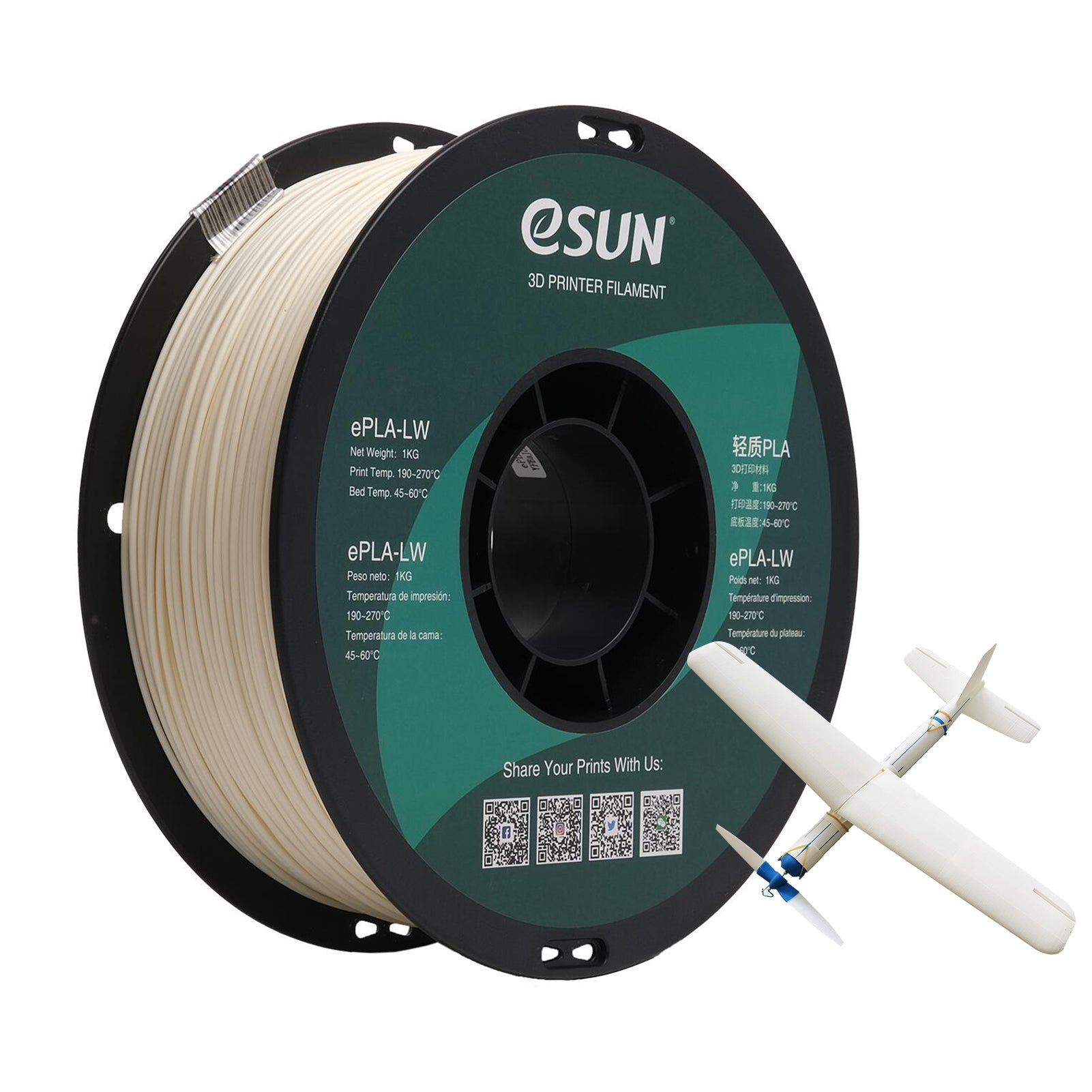 1kg Spool eSUN foaming PLA-LW Lightweight Filament 1.75mm diameter printing consumables Low Density Strong Paint Adhesion for 3D printed Airplanes