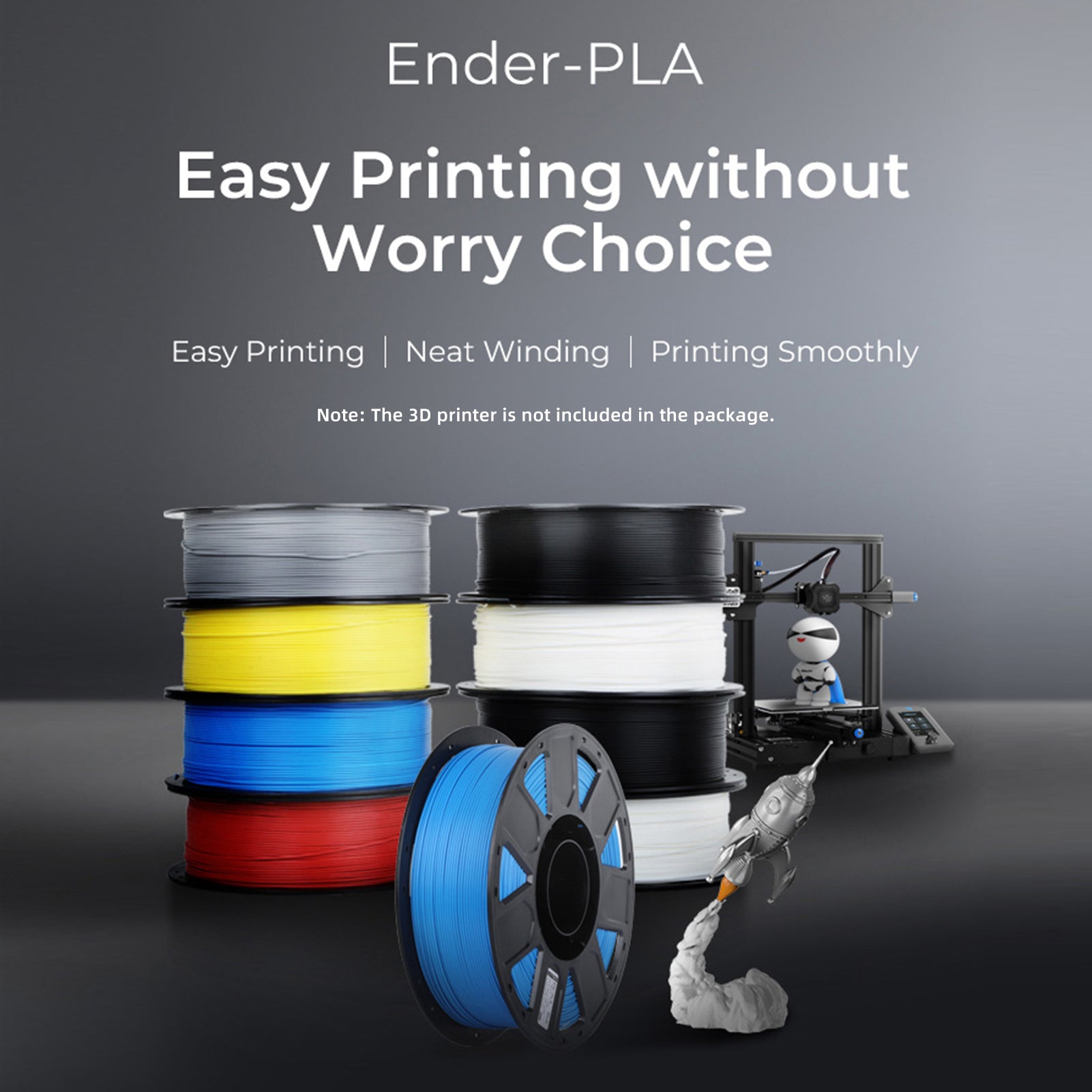 2 Pack of 1kg Spool Creality Ender-PLA Filament 1.75mm diameter printing consumables for Ender Series CR Series All FDM Creality 3D Printer black white