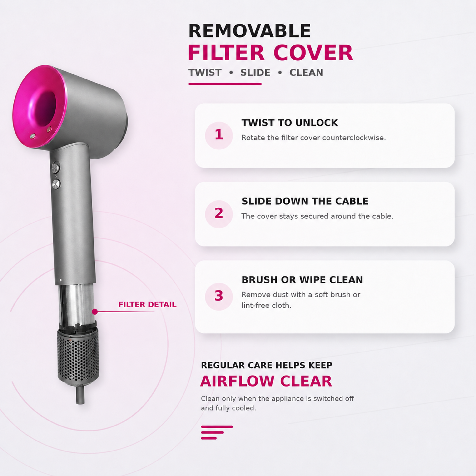 Hair Dryer with Powerful Digital Motor – Rose Red
