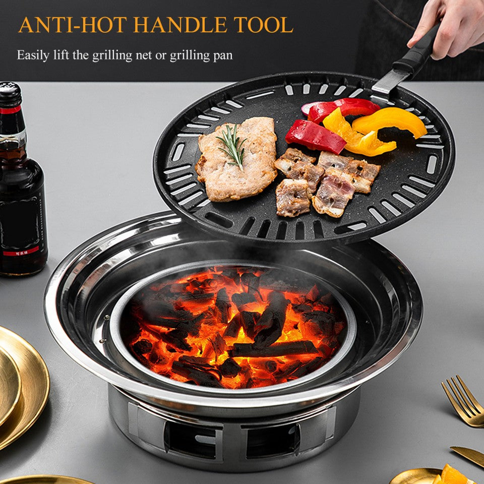 Portable Stainless Steel Charcoal Grill – Non-Stick Korean BBQ (Ø ~35 cm)