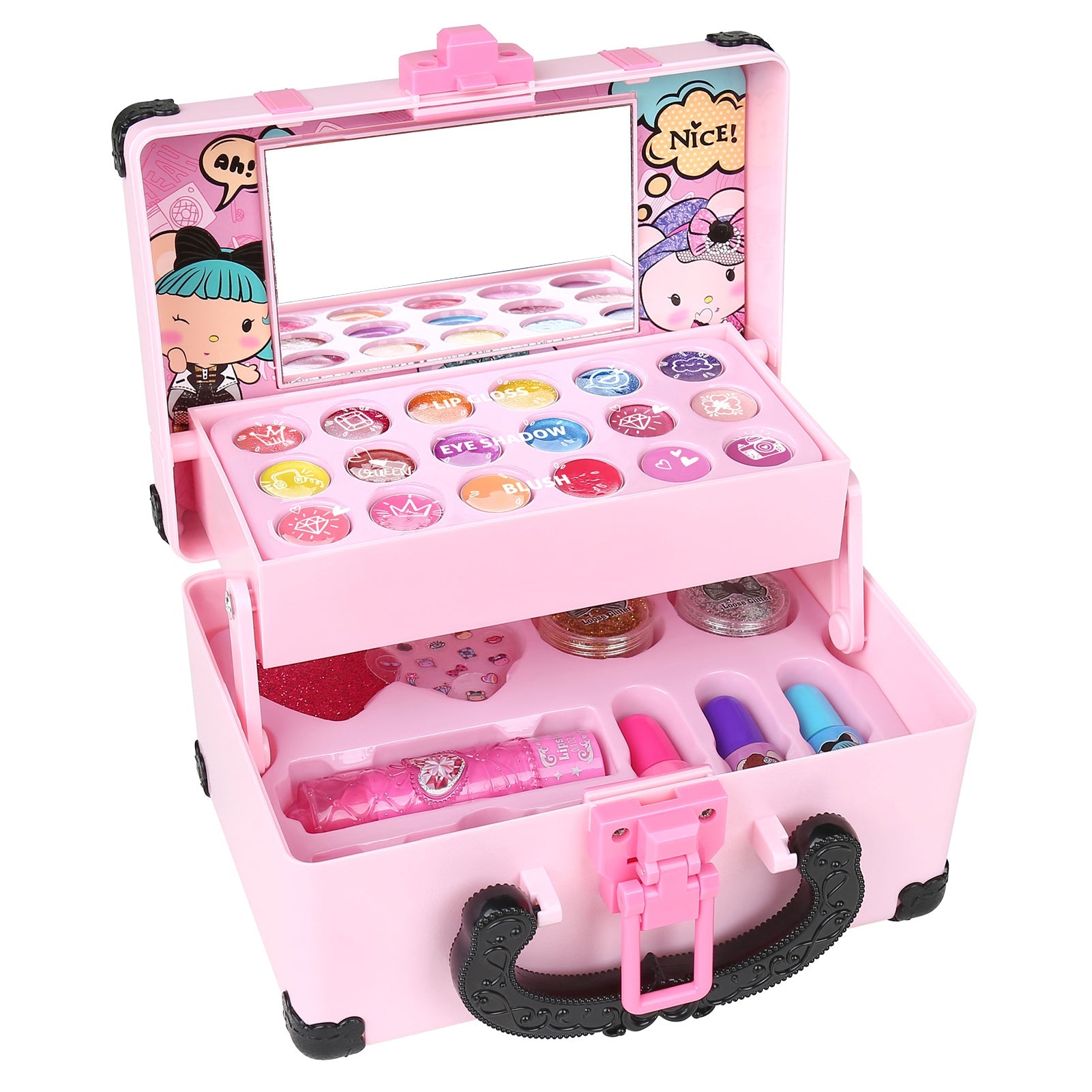 Girls’ Makeup Kit – Washable Kids Cosmetic Set with Case (Pink)