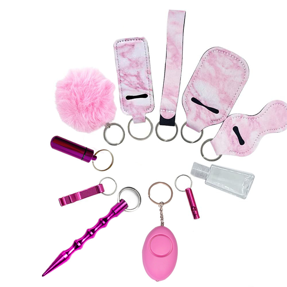 Keychain Self-Defense Alarm Set – 11-Piece Pink Safety Kit with 125dB Alarm