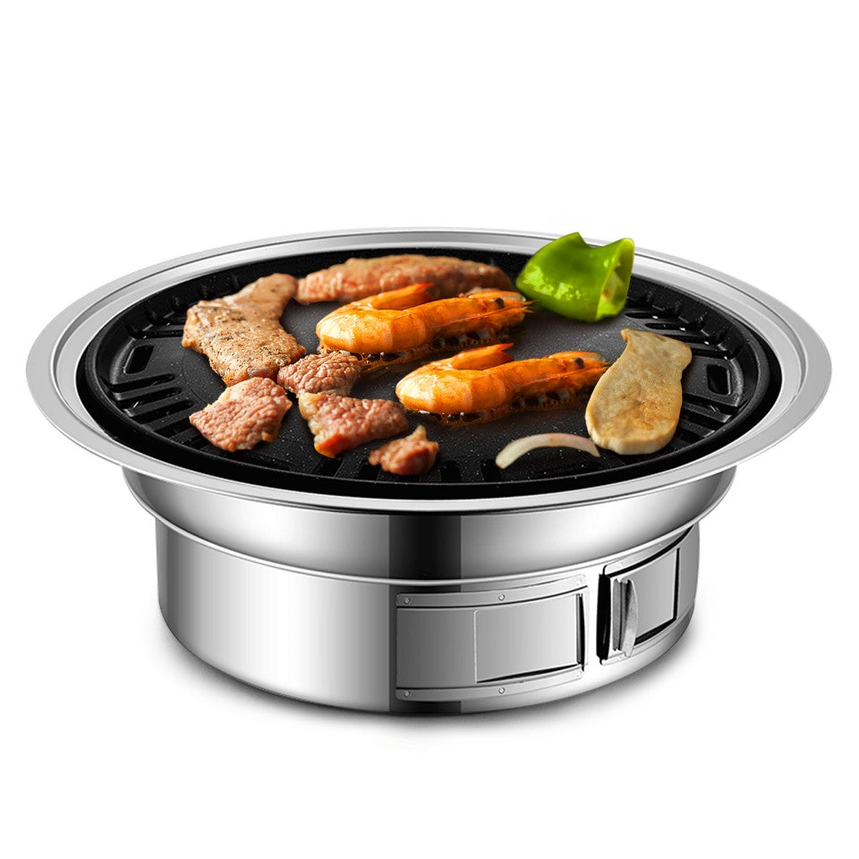Portable Stainless Steel Charcoal Grill – Non-Stick Korean BBQ (Ø ~35 cm)