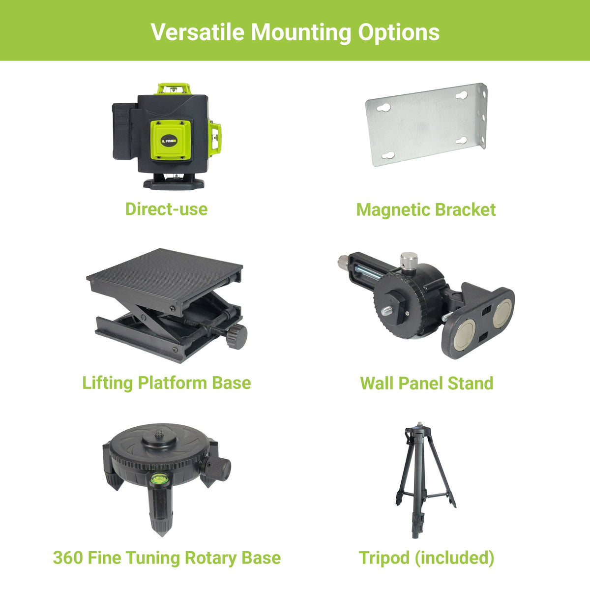 L-Fine 4D 16-Line 4x360° Green Laser Level Complete Kit